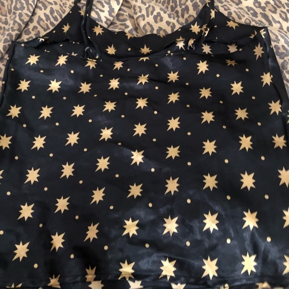Isadora size large navy / black satin adjustable camisole w/ gold stars print - Picture 4 of 9
